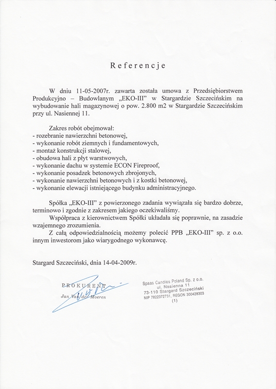Dokument z referencją od SPAAS.